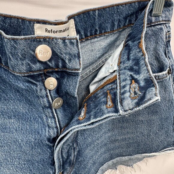 Reformation Jeans Button Fly High Waist Cut-off Shorts Women 28 Blue Sydney Wash - Picture 3 of 8
